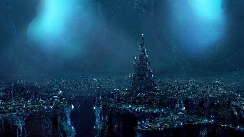 Underwater City Ruins — Blue, Mysterious, Digital Art