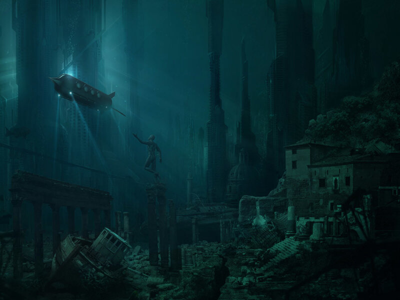 Underwater City Ruins — Blue