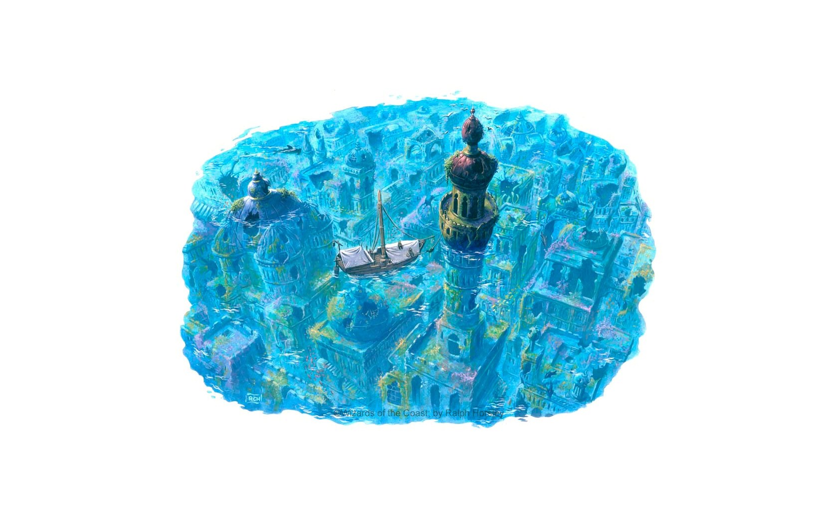 Underwater city with ship