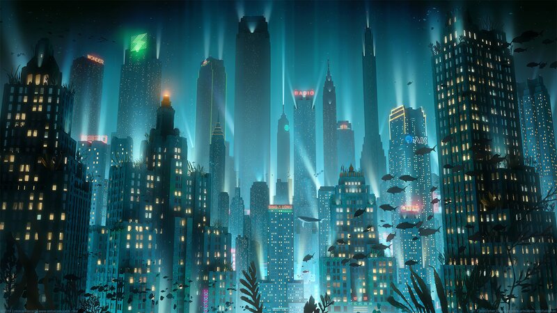 Underwater Cityscape — Blue, Dramatic, Night