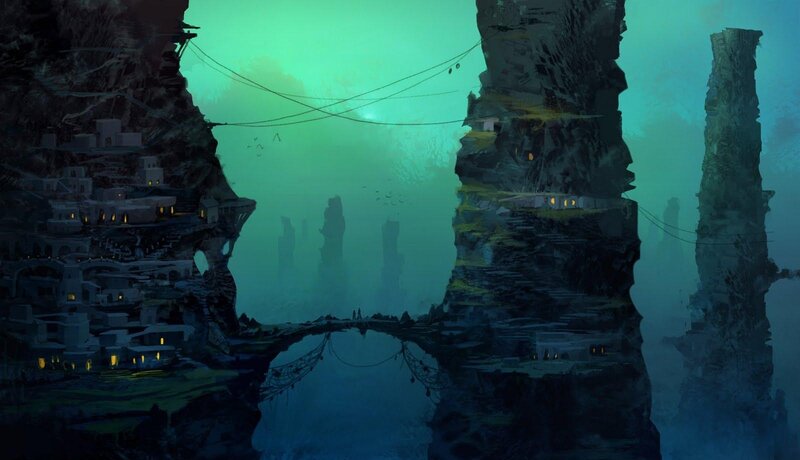 underwater cliffside village