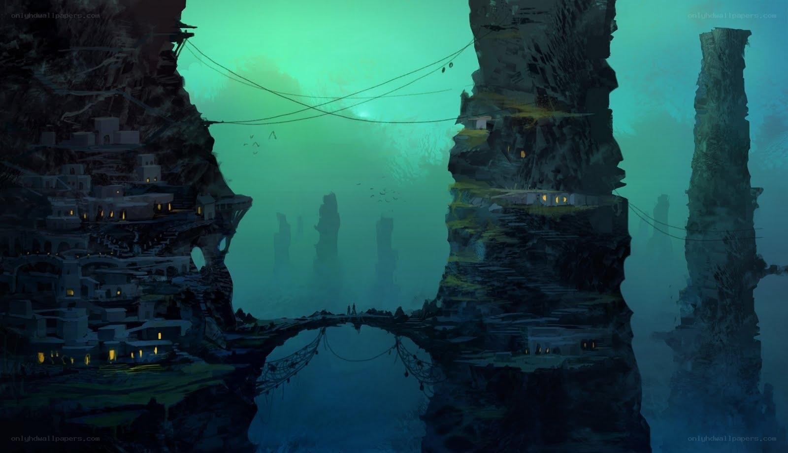 underwater cliffside village