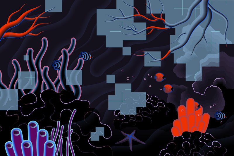 Underwater Coral Reef — Black