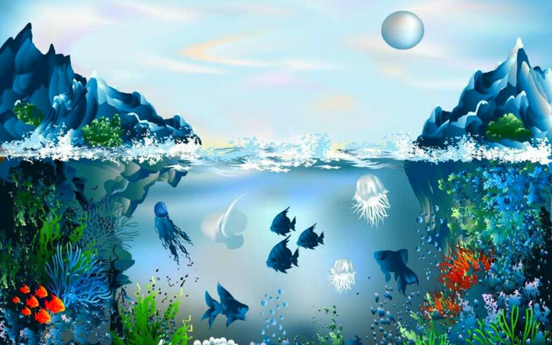Underwater Coral Reef — Blue, Serene, Morning
