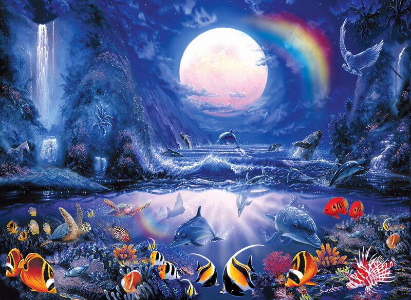Underwater Coral Reef — Blue, Serene, Night
