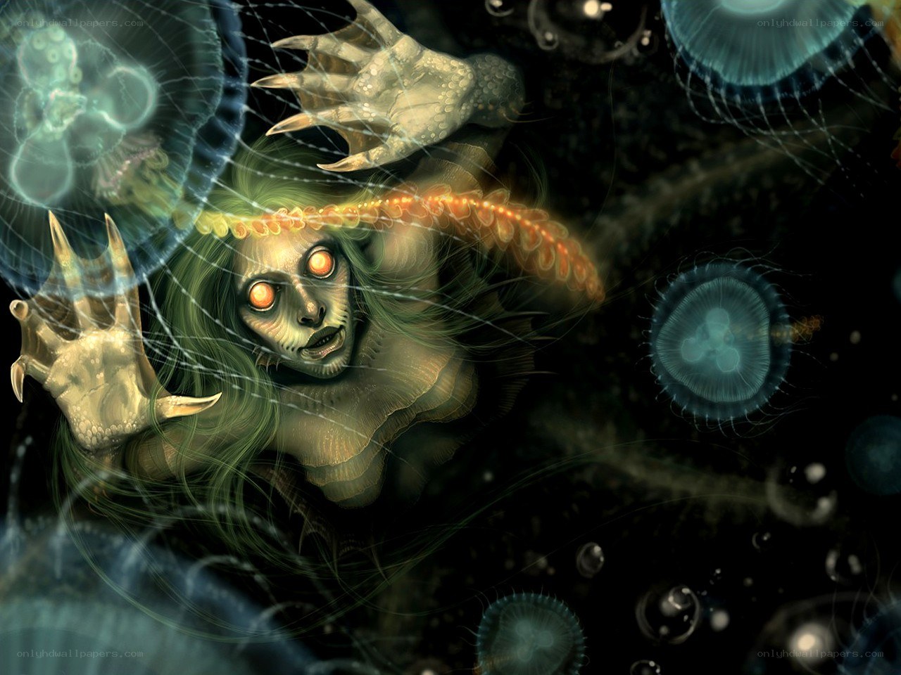 Underwater creature with glowing eyes