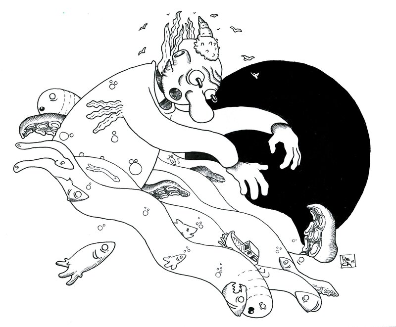 Underwater Creature with Tentacles — Black