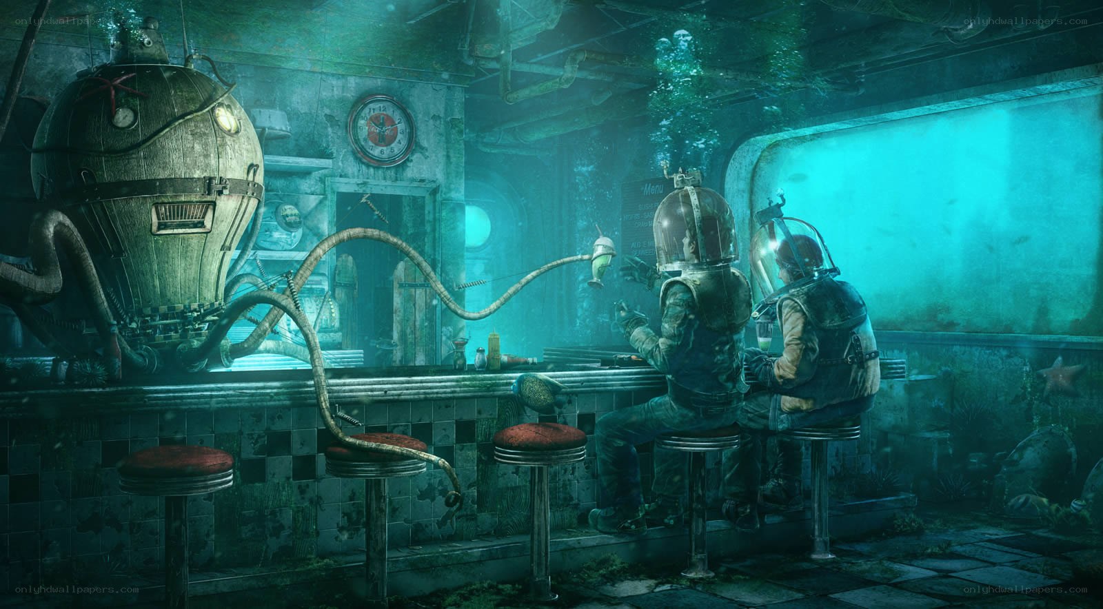 underwater diner scene
