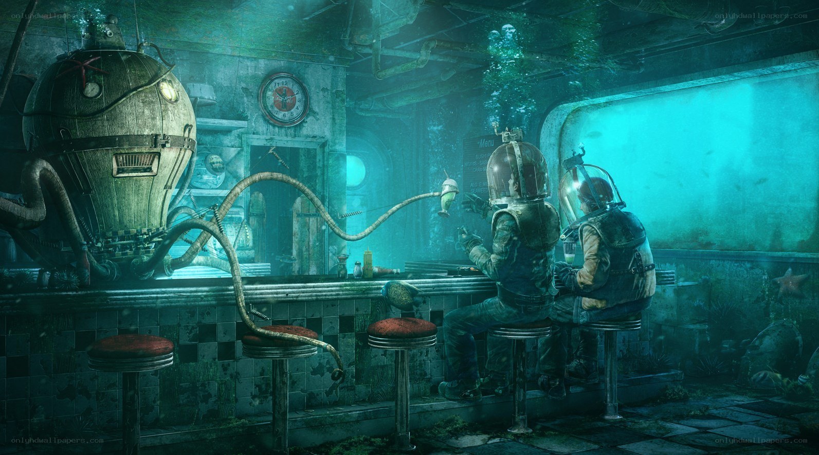 underwater diner scene