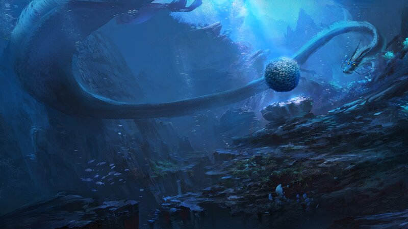 Underwater Dragon — Blue, Dramatic