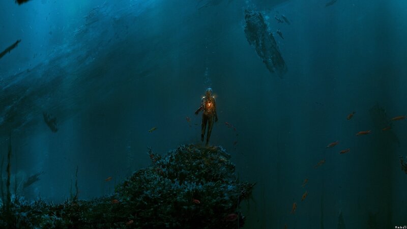 Underwater explorer with glowing core