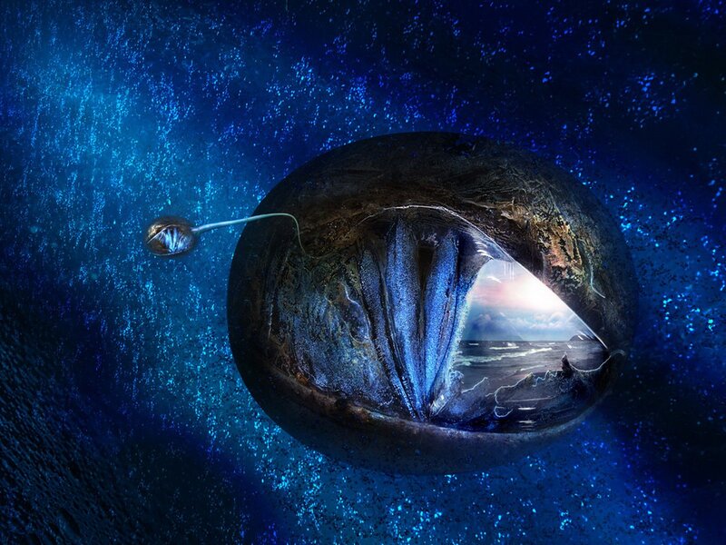 Underwater eye with jellyfish