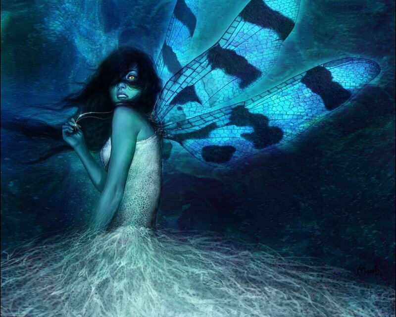 Underwater fairy with dragonfly wings