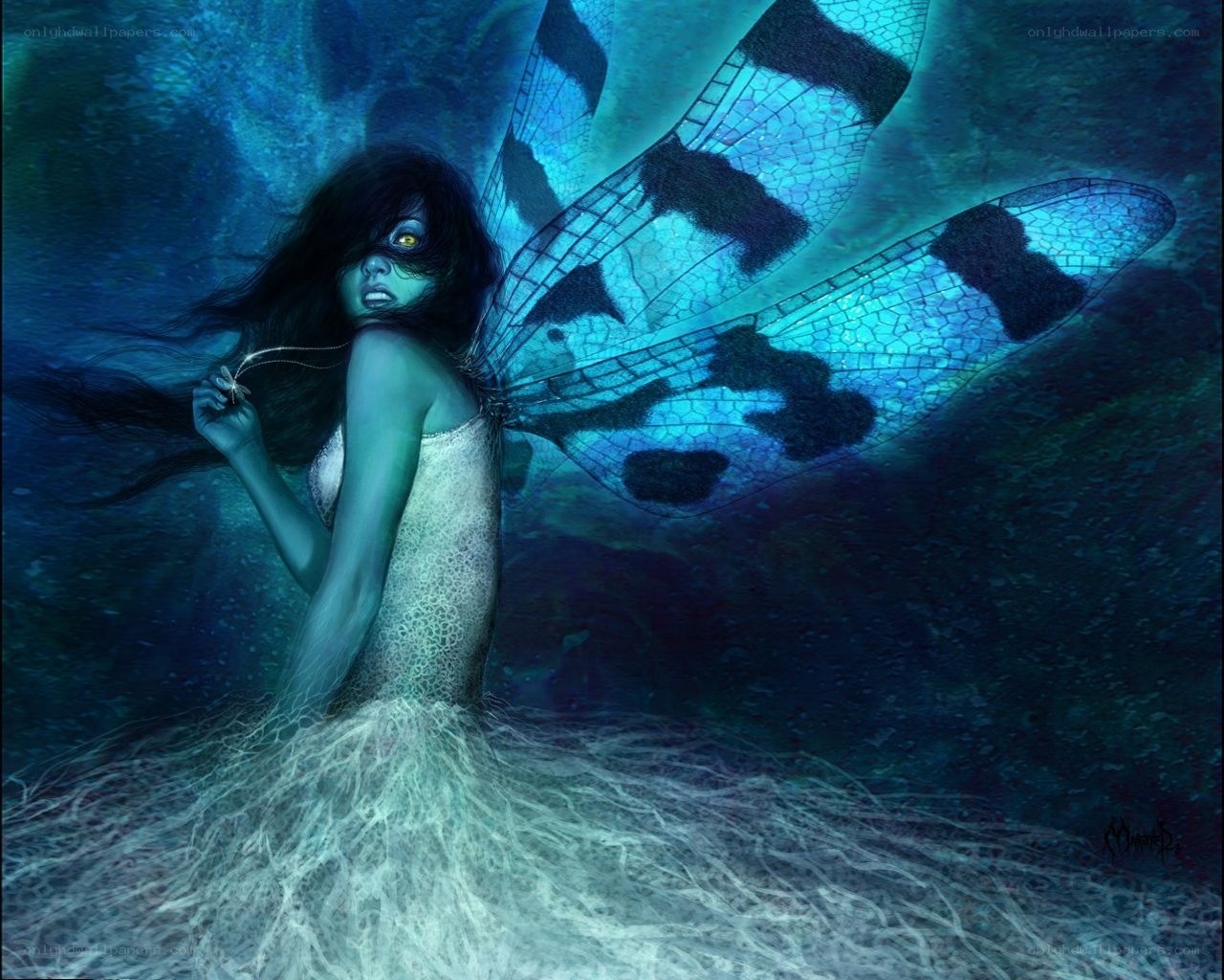 Underwater fairy with dragonfly wings