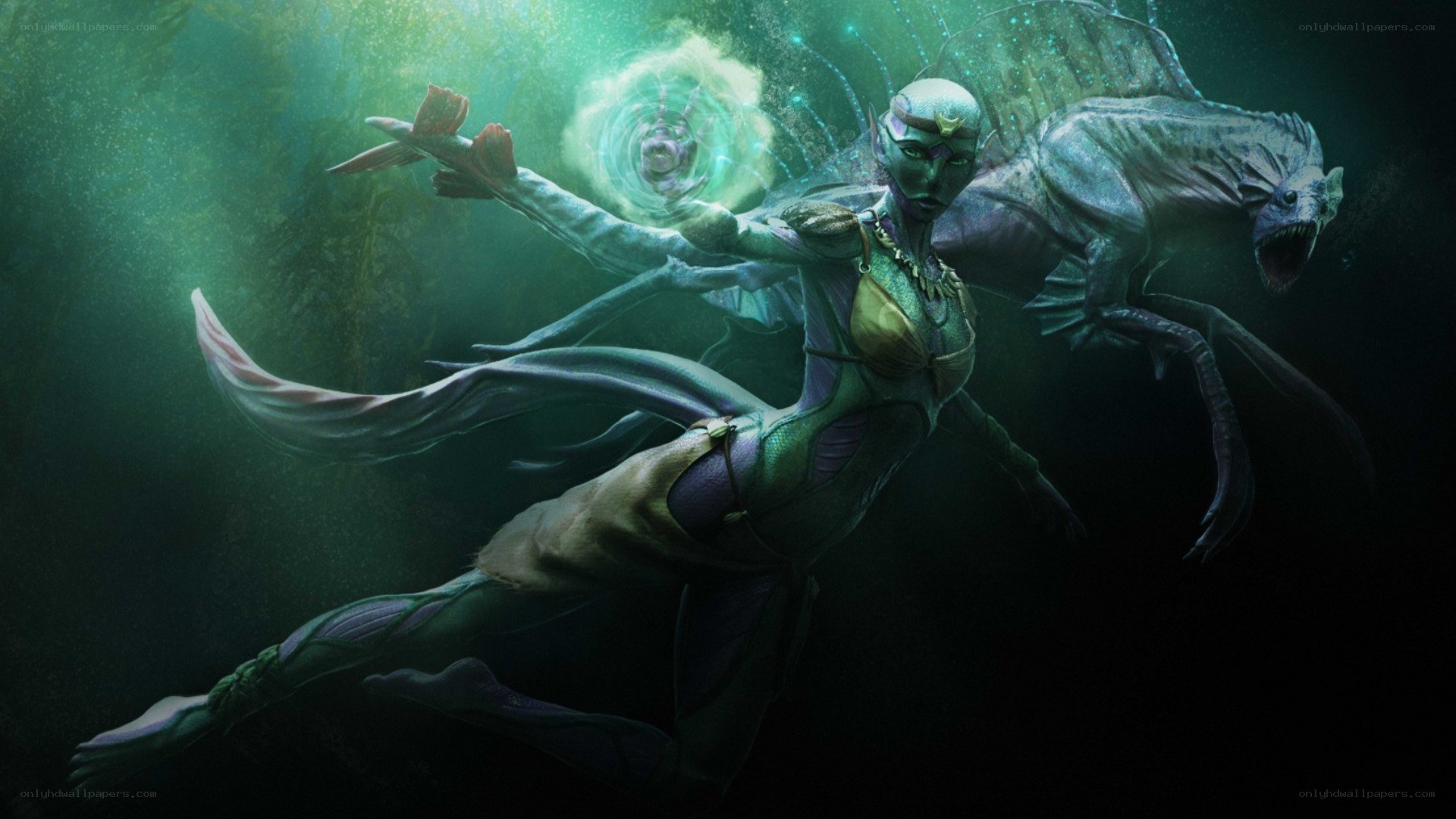 Underwater fantasy battle scene