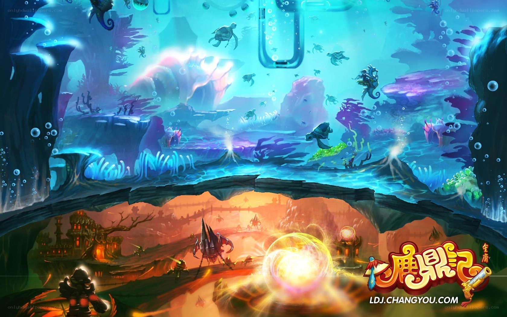 Underwater fantasy battle scene