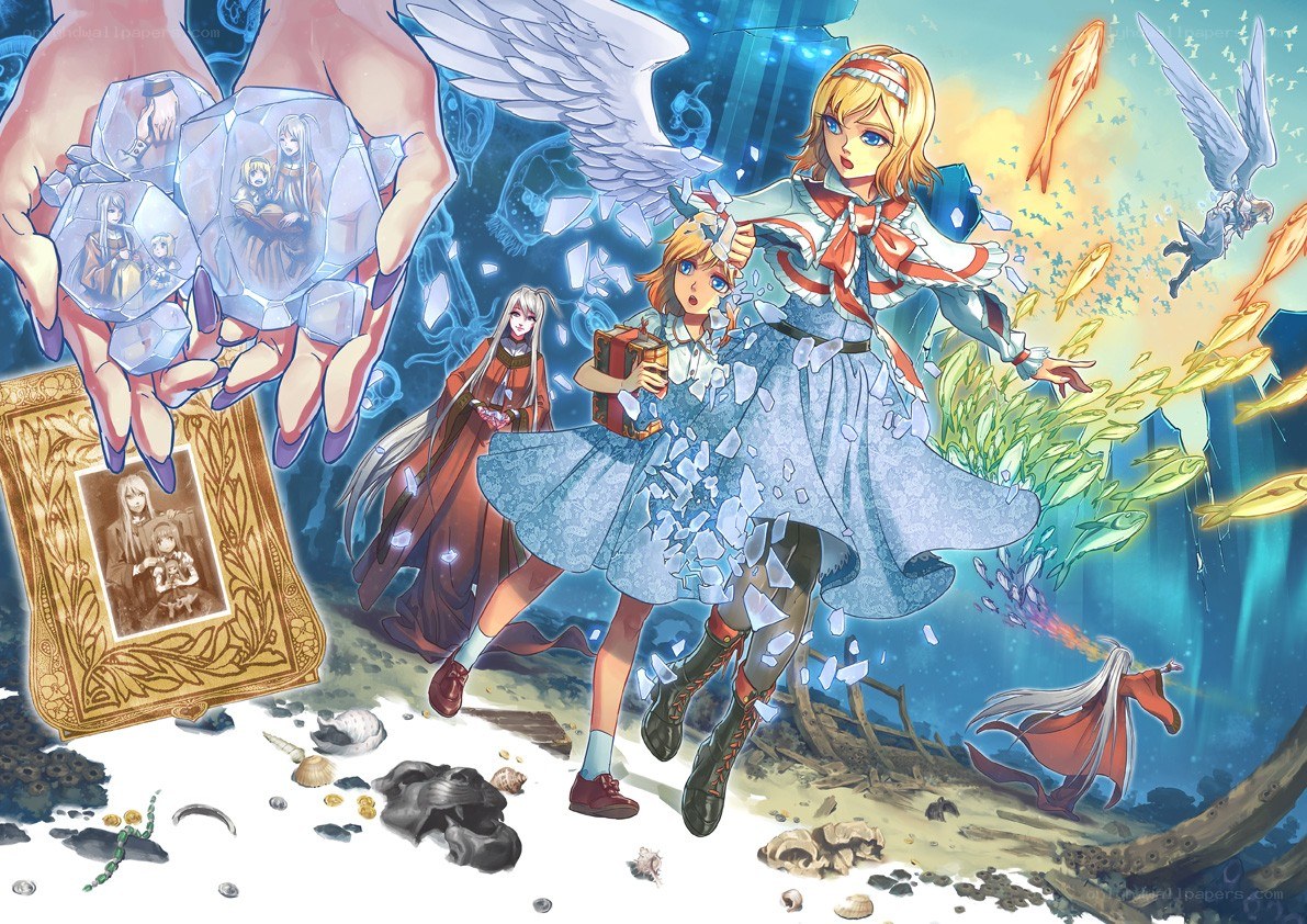 Underwater fantasy scene with characters