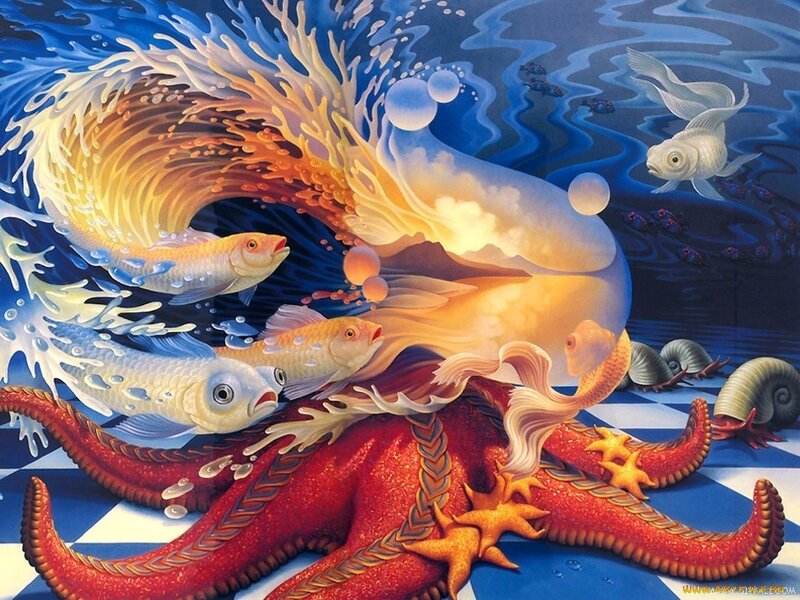 Underwater fantasy with fish and octopus