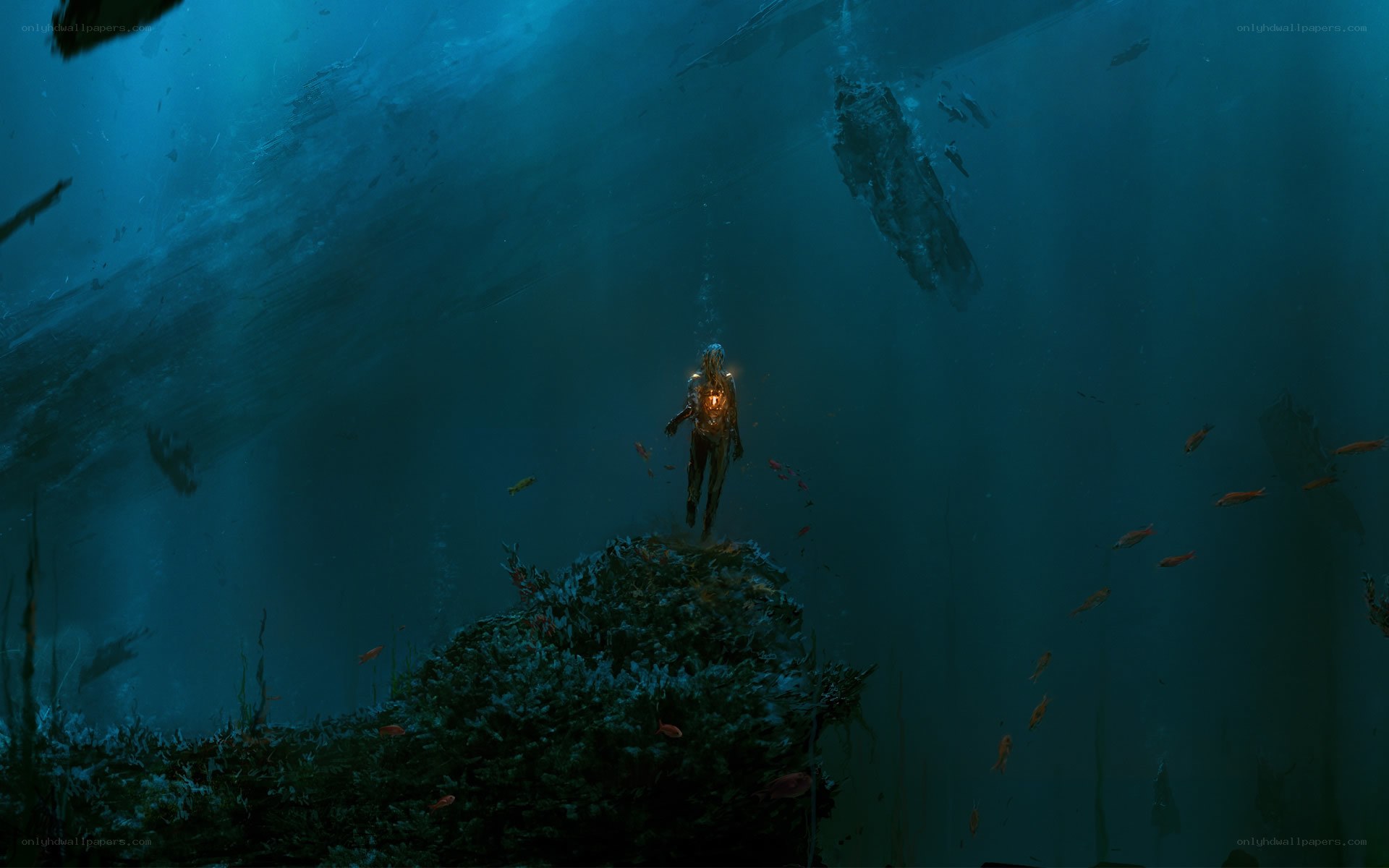 Underwater figure on reef
