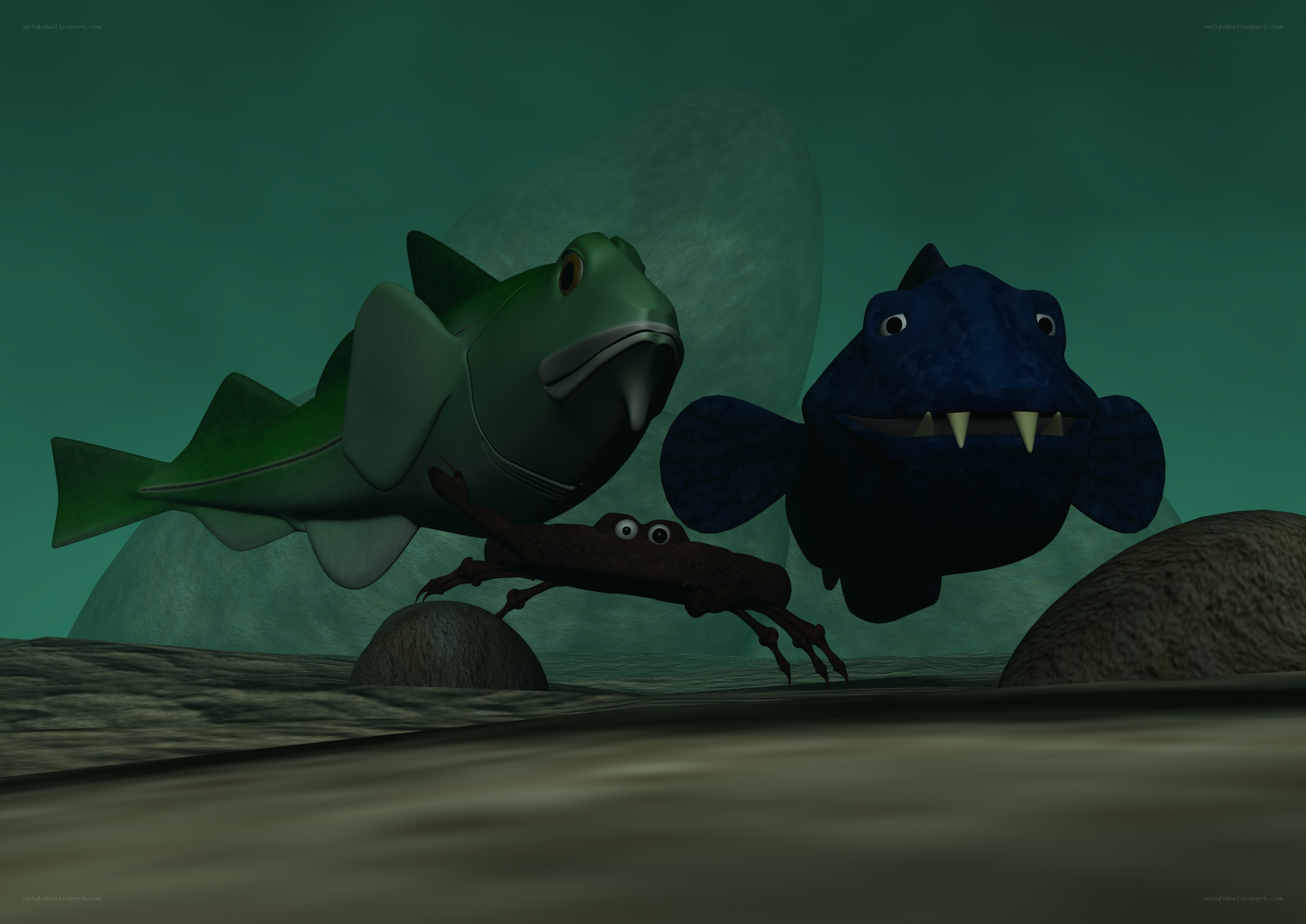 Underwater fish and crab scene