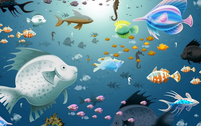 Underwater Fish School — Blue