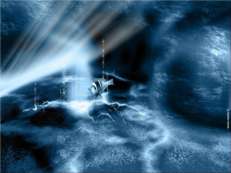 Underwater fish with light beams