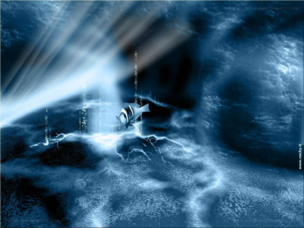 Underwater fish with light beams