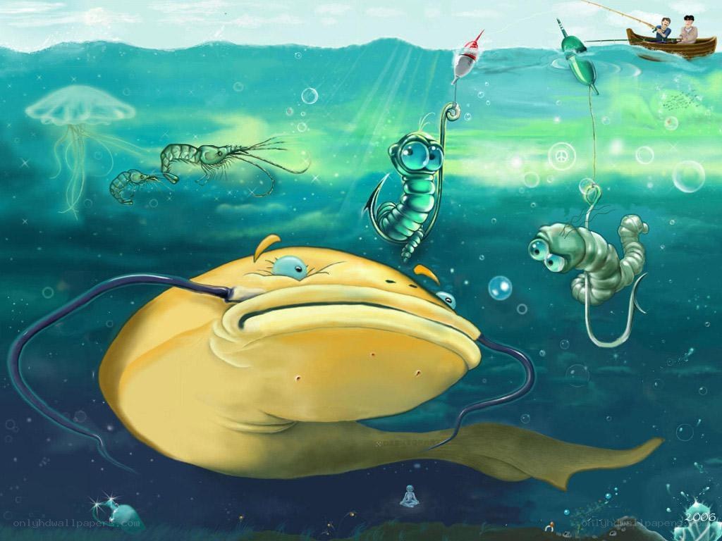 Underwater fishing scene