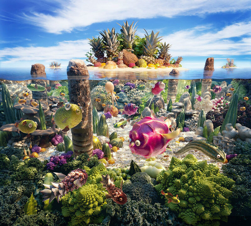 Underwater Fruit Island — Blue