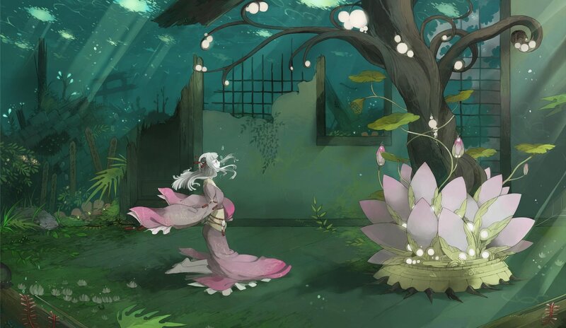 Underwater garden with a girl