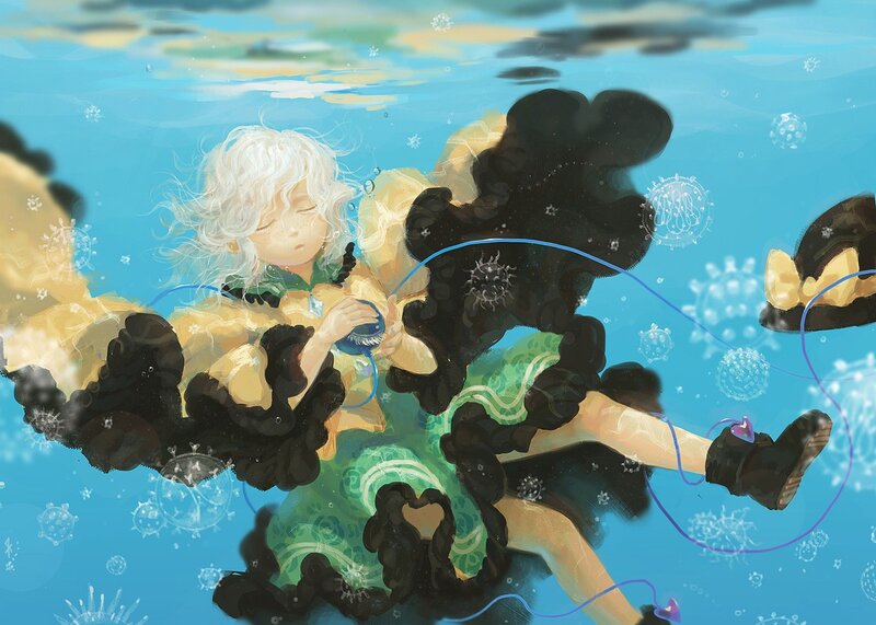 Underwater girl with white hair