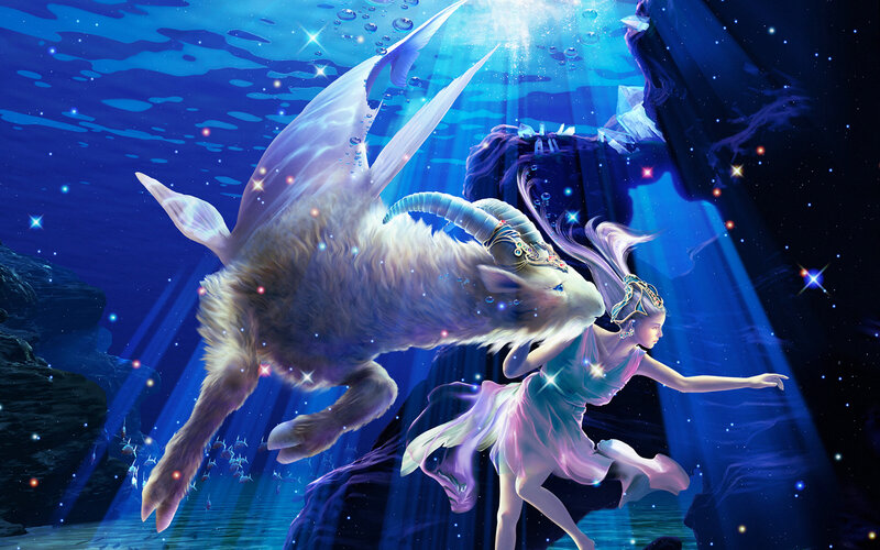 underwater goat and girl