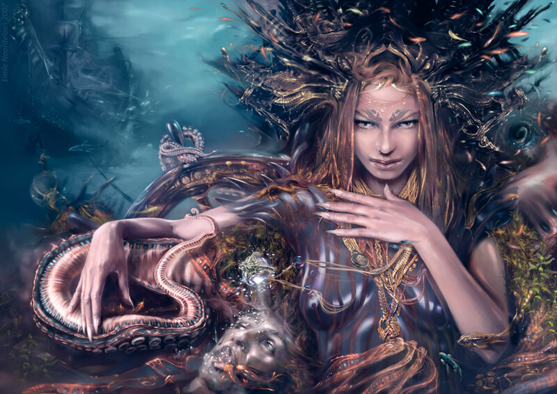 Underwater goddess with tentacles