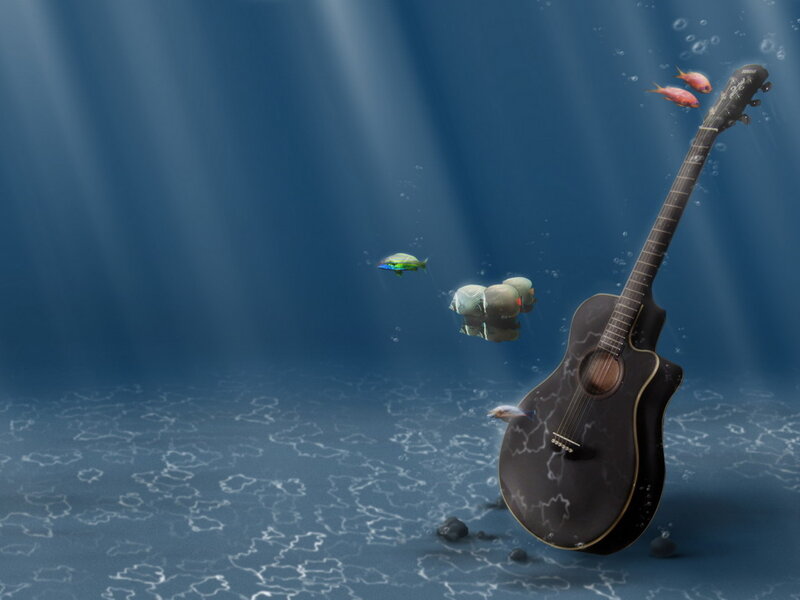 Underwater guitar with fish