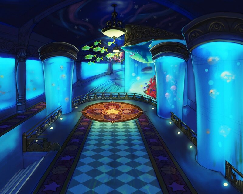 underwater hallway with sea life