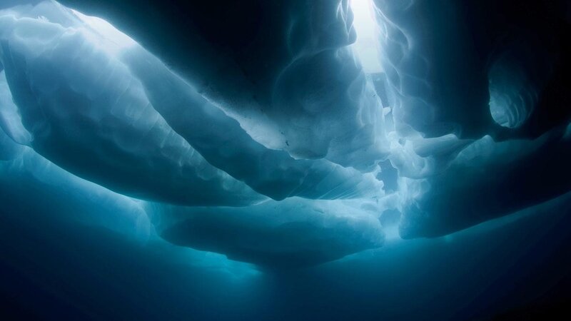 Underwater ice cave
