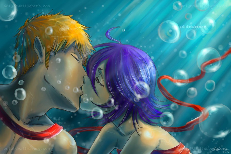 underwater kiss between two characters
