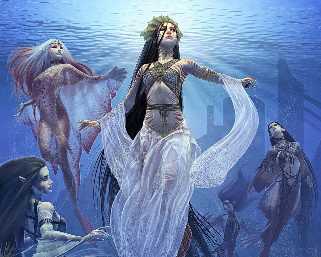 Underwater mermaid gathering