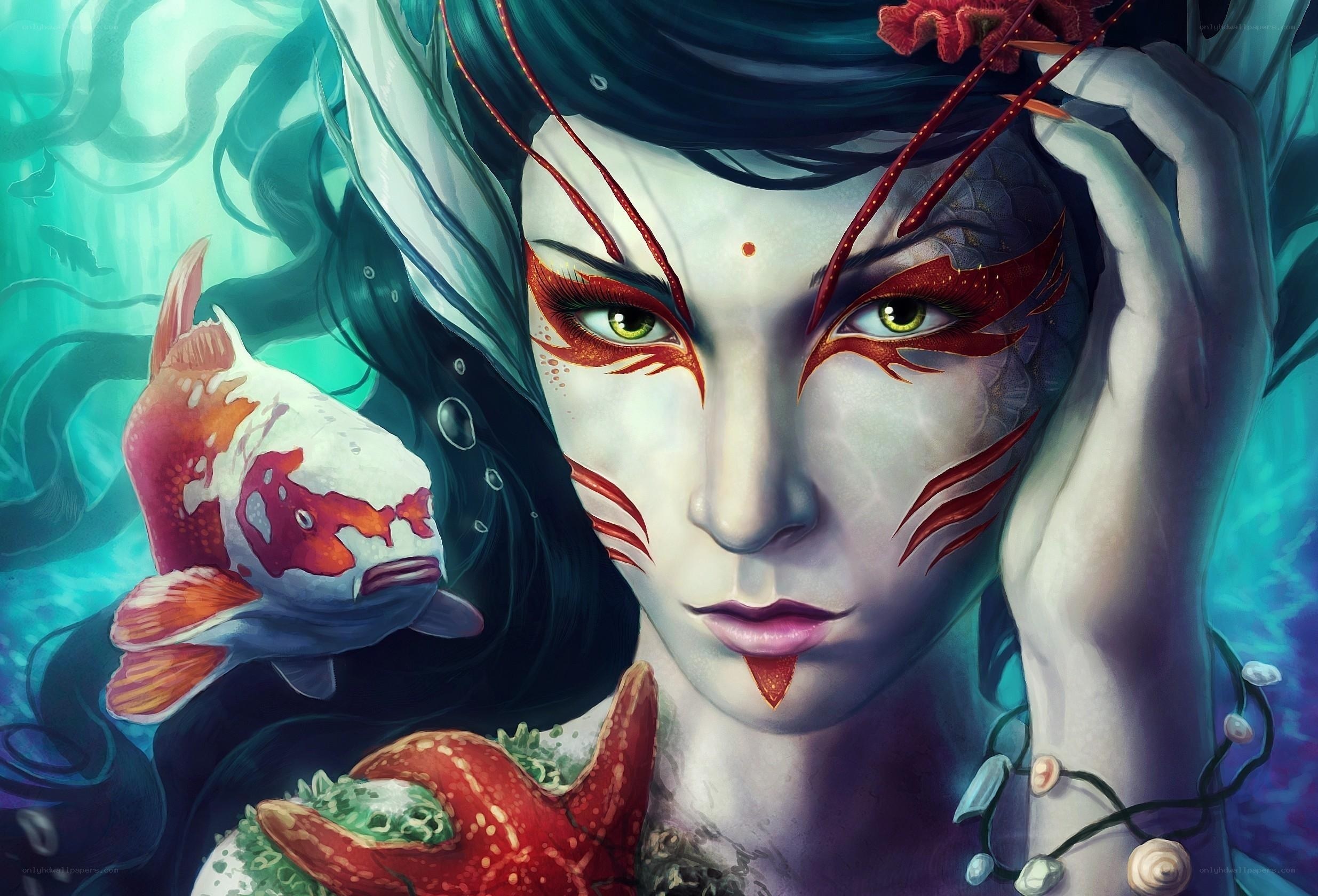 underwater mermaid with koi fish