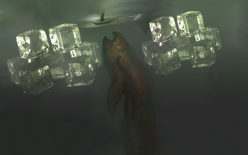 Underwater monster with ice blocks