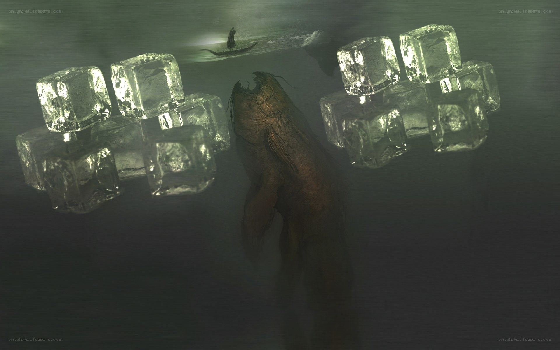 Underwater monster with ice blocks