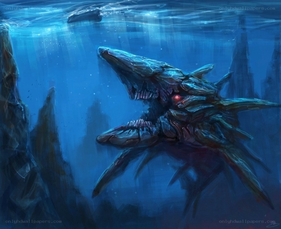 Underwater monster with red eye