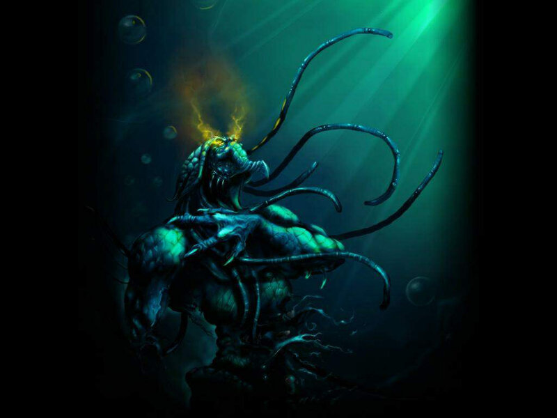 Underwater monster with tentacles