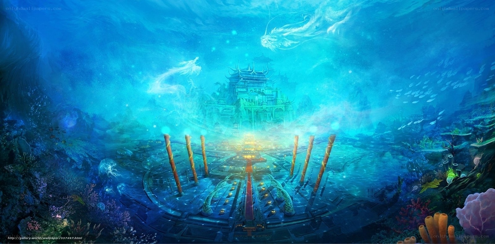 Underwater palace with dragons