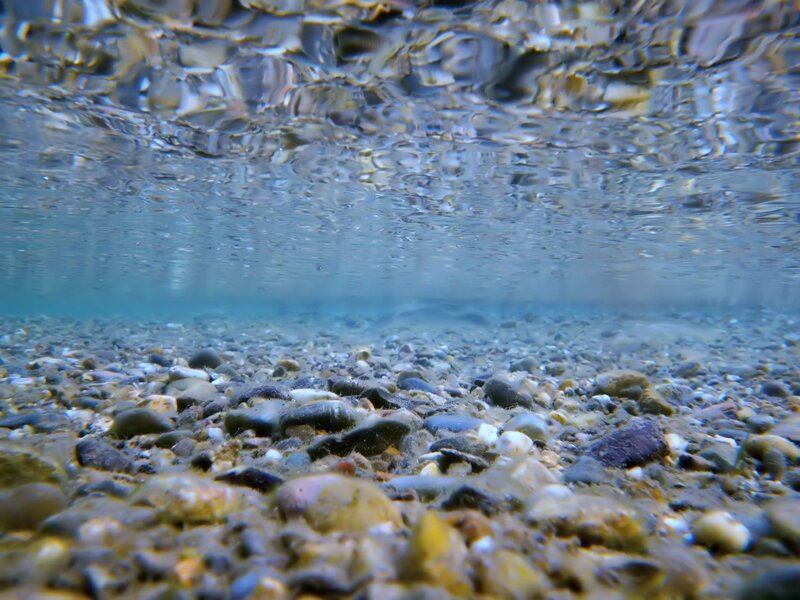 Underwater pebble beach