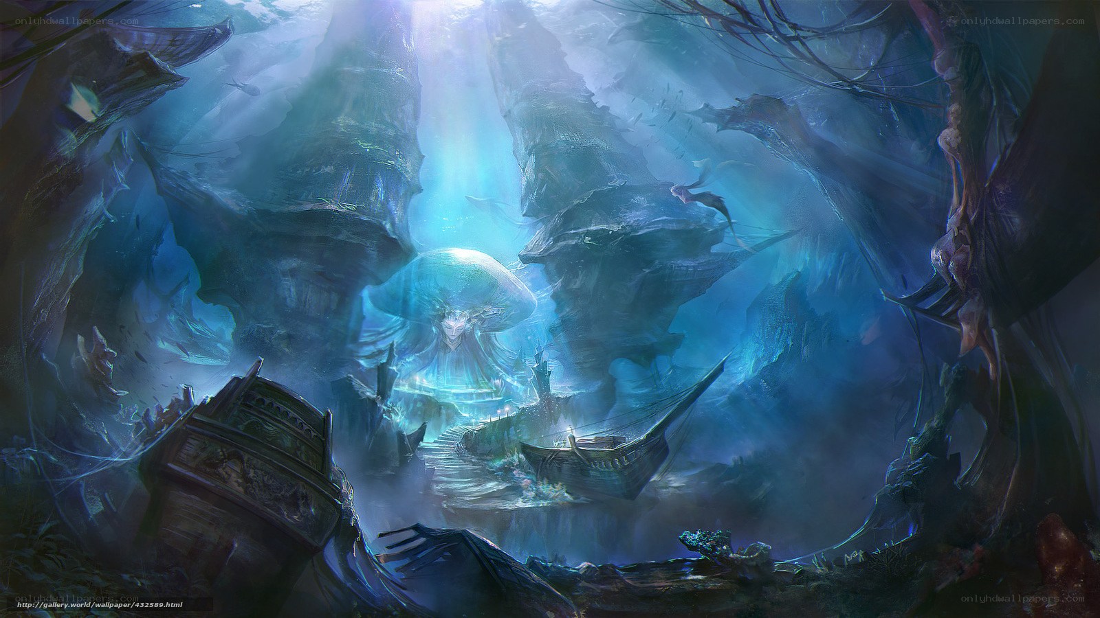 Underwater ruins and glowing entity