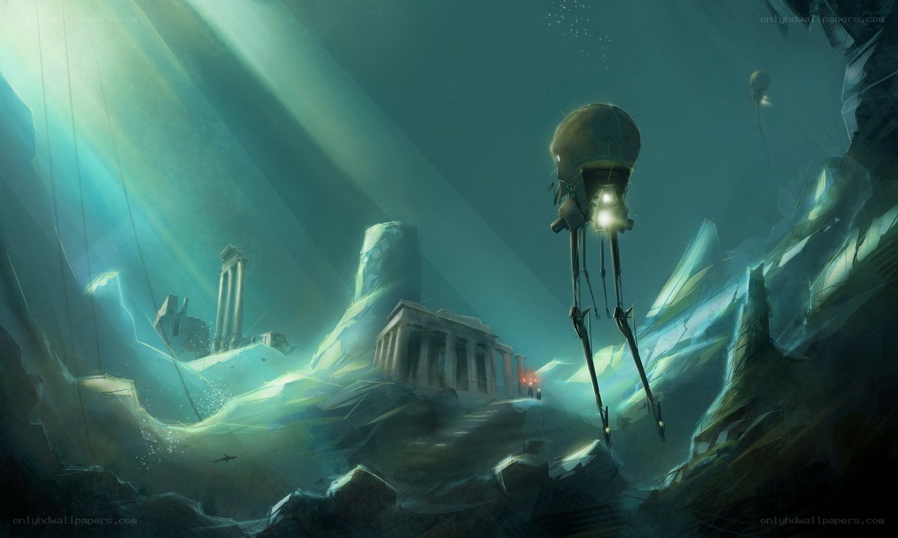 Underwater ruins and robot
