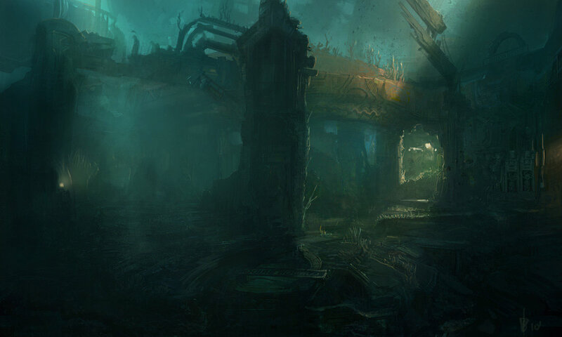 underwater ruins of a city