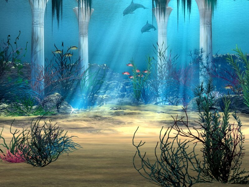 Underwater Ruins with Dolphins — Blue, Serene