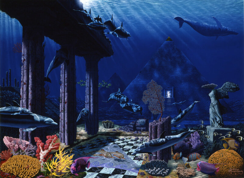 Underwater Ruins with Dolphins — Blue